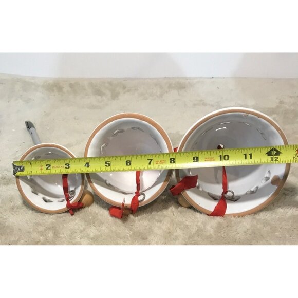 Abbott Italy Christmas Bells Ceramic Set Of 3 With Heart Cutouts & Red Ribbon - Picture 7 of 8